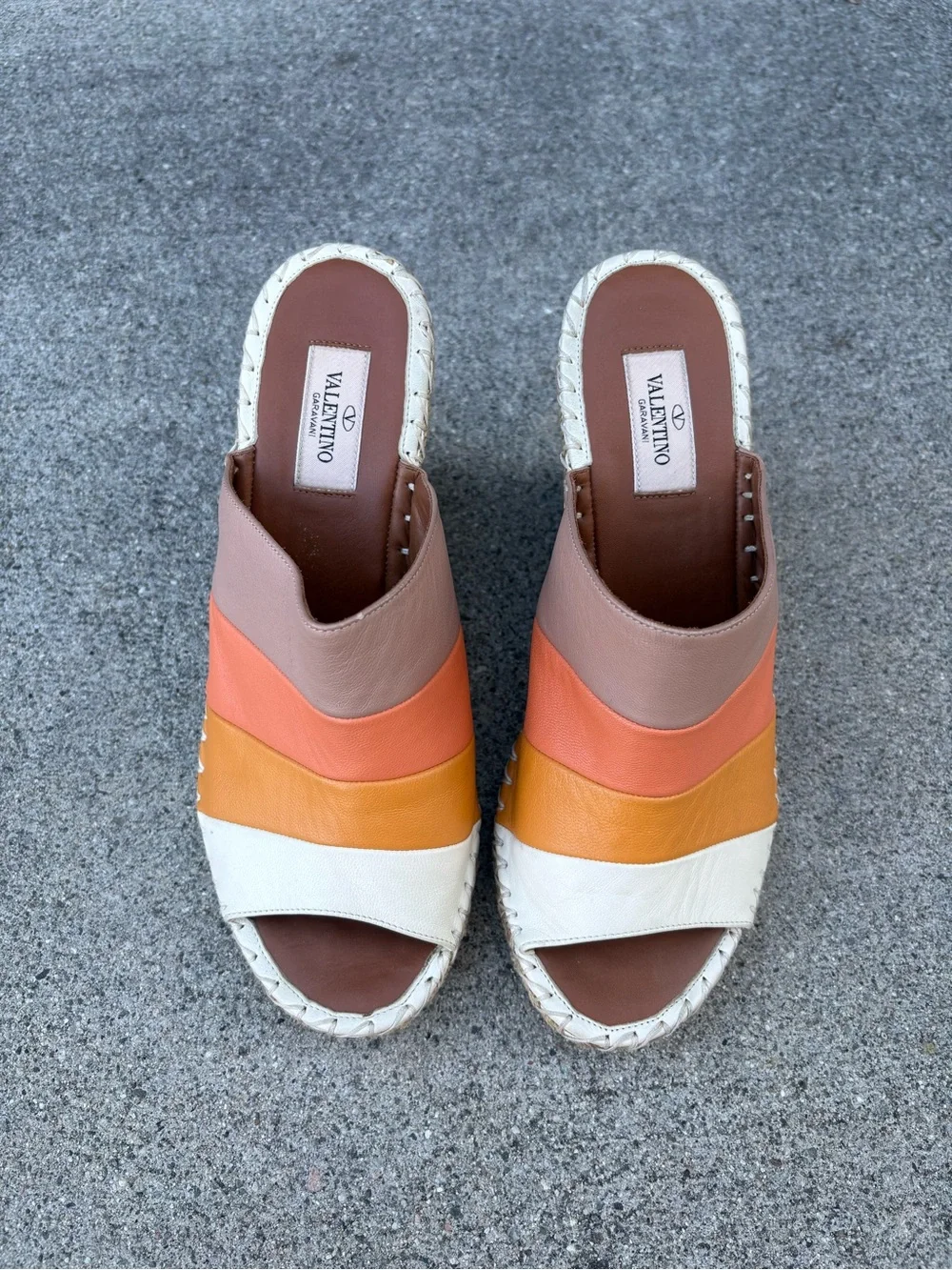 Valentino 1975 striped leather espadrille wedge sandals size 39